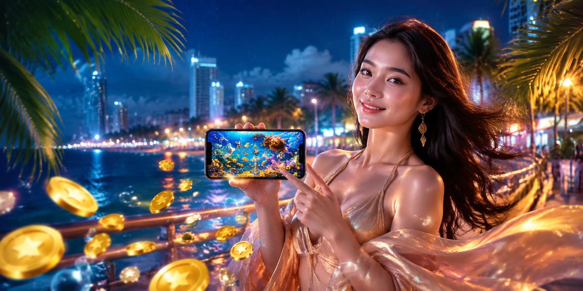Người dùng tại Nha Trang mở ứng dụng casino trên smartphone bên bờ biển
